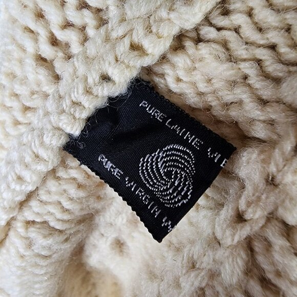 Vintage Virgin Wool Shawl Collar Cardigan Button Front Patch Pockets Cream Med - Picture 16 of 16